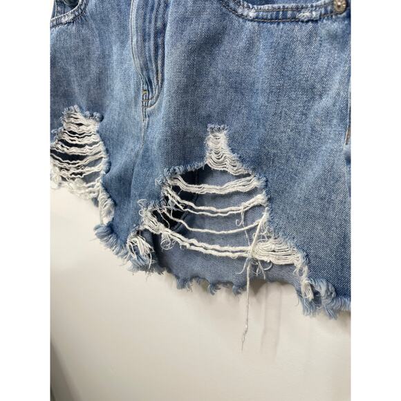 Rewash Super High Rise Vintage Reunion Jean Short Destroyed Denim Blue Size 0 24 - Picture 2 of 10